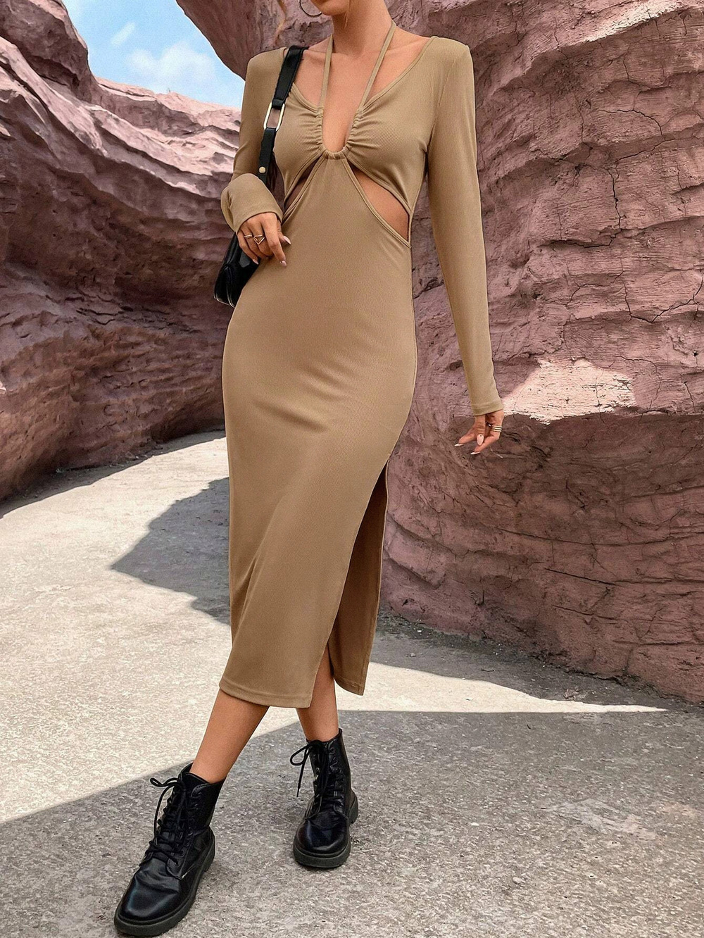 ZARA Spring Summer Sexy Hollow Out Slim Fit Bodycon Long Sleeve Elegant Dress